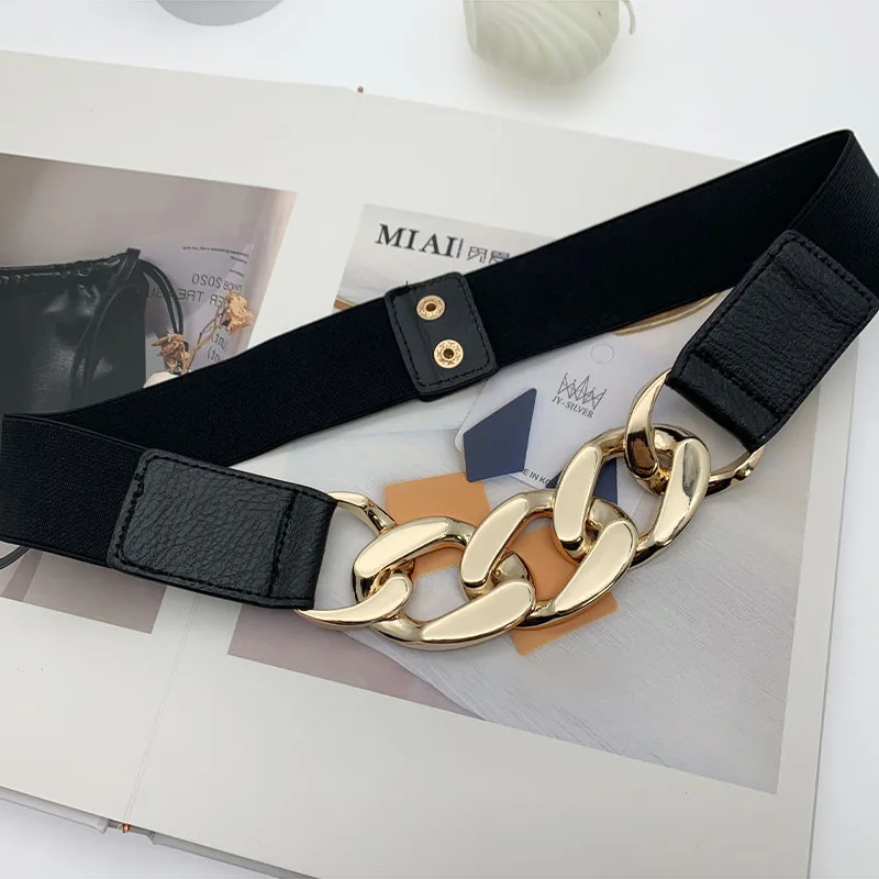 

Gold Chain Belt Elastic Silver Metal Waist Belts for Women Ceiture Femme Stretch Cummerbunds Ladies Coat Ketting Riem Waistband