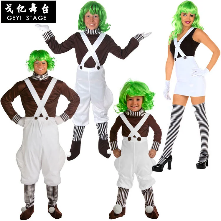 

Charlie and chocolate factory workers cosplay costume halloween party Adult Children top quality costumes