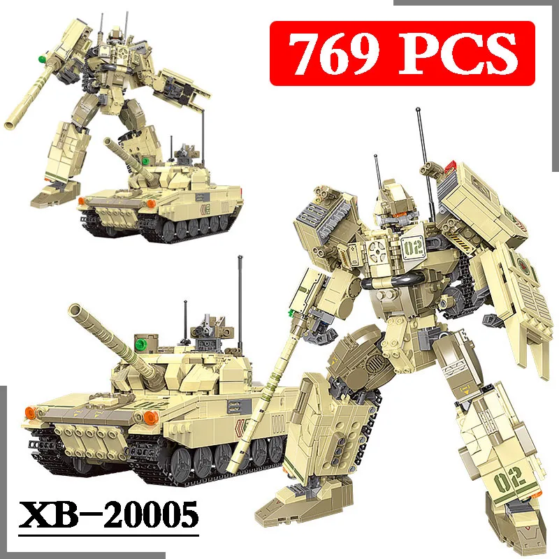 

XB20005 2 в 1 танк, строительные игрушки 769 шт., танк-трансформер, строительные блоки для мальчиков, развивающие игрушки MOC, подарки на день рожден...
