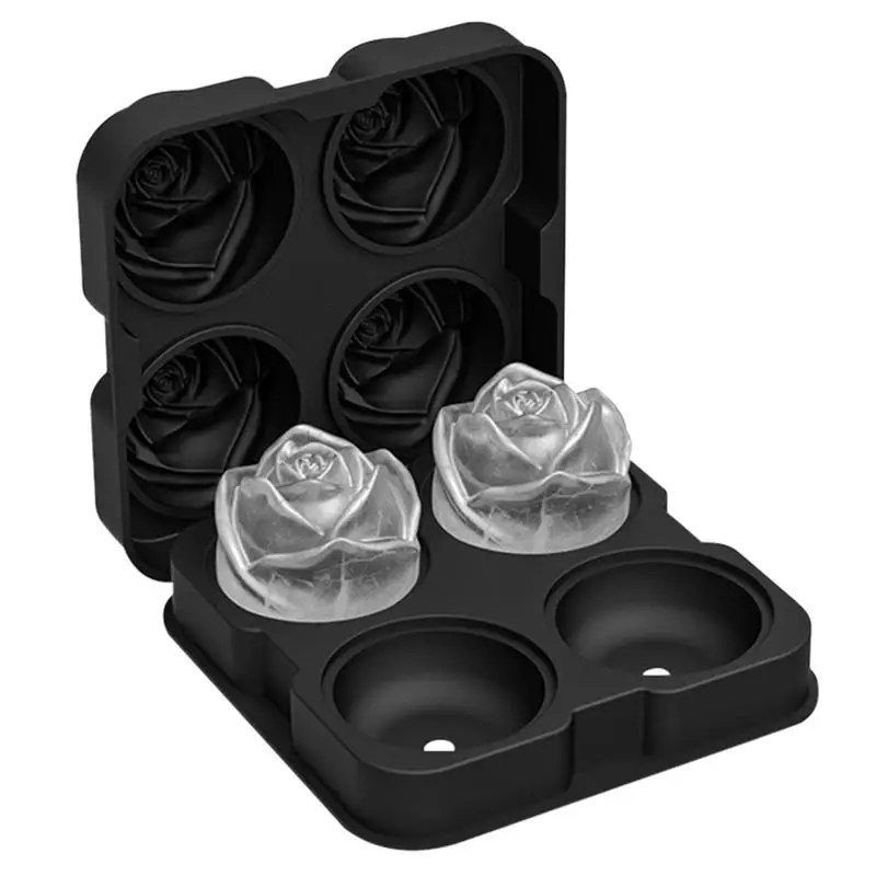 

Hot 4 Grids Ice Cube Form Silicone Rose Shape Icecream Mold Freezer Cream Ball Maker Reusable Whiskey Cocktail Mould