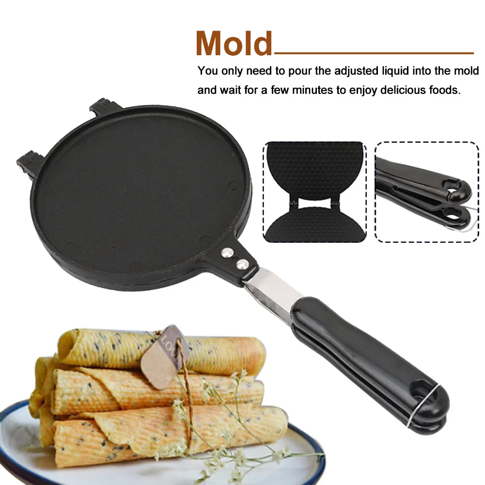 

Baking Pan Non Stick Aluminum Alloy Eggs Roll Double Side Kitchen Household Waffle Maker DIY Mold Griddle Pancake Cone Gas Round