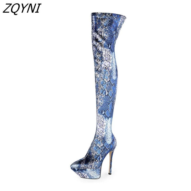 

ZQYNI-Women's elastic high heels pointed sexy shoes thigh tiger and snake fashion stage performance 2022 NEW