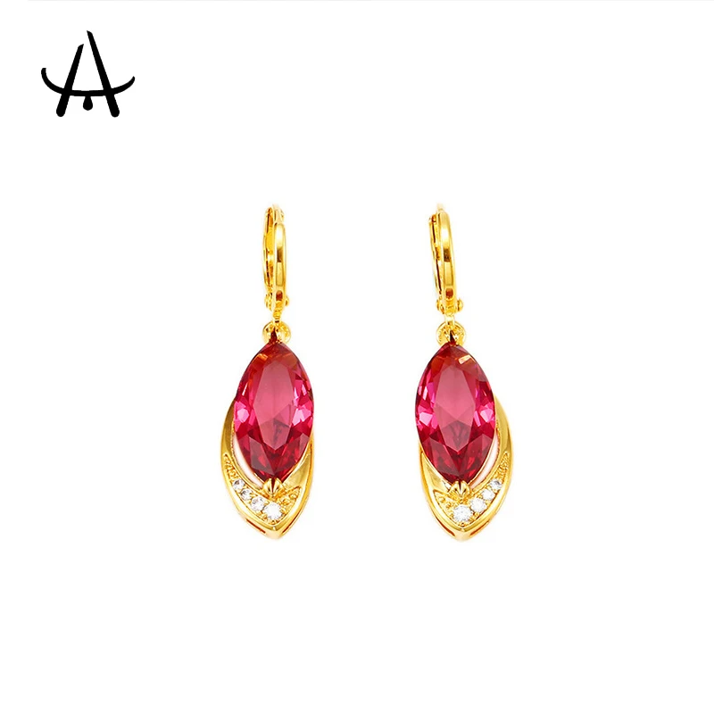 

Agsnilove Delicate Dangle Earrings 24K/18K Gold Plated Simulation Red Gems Women's Hoops Earrings Fashion Jewelry Party Wearing