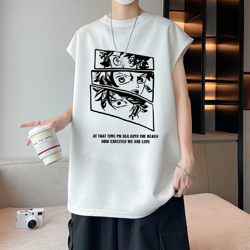 

Anime Tokyo Men Vest Japanese 2023 New Oversized Fashion Male Casual Short Sleeve Tops Loose Summer Harajuku Tank Top