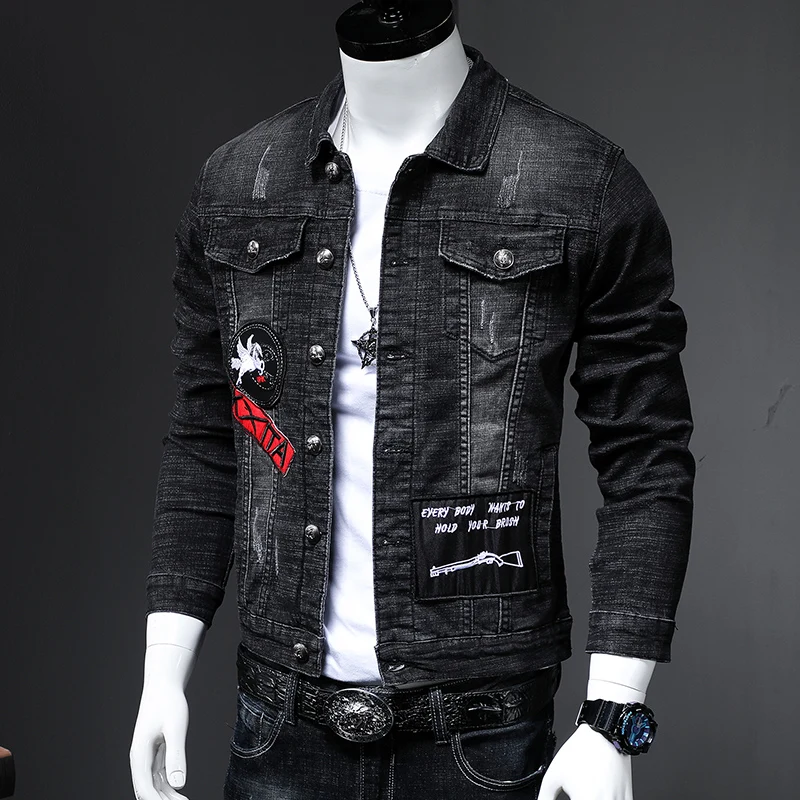 Casual American Cotton Denim Jackets Men's 2023 Spring Autumn Embroidered Jeans Slim Fit Top Coats Hip Hop Streetwear Clothing