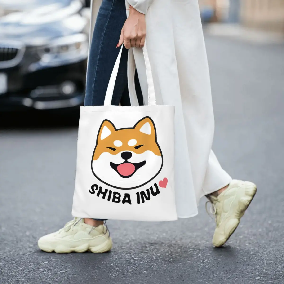 

Shiba Inu Women Canvas Handbag Large Capacity Shopper Bag Cute Cartoon Tote Bag withSmall Shoulder Bag