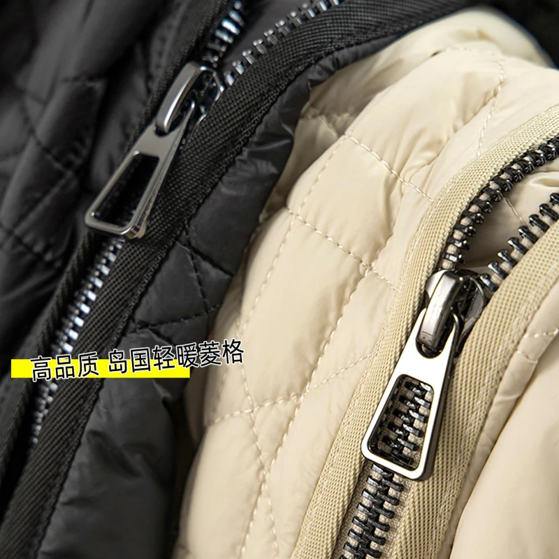 Design Asymmetry Parkas Thin Hood Cotton  Casual  Spliced  Autumn/Winter  Asymmetric Length  Zipper  Winter Coat Women