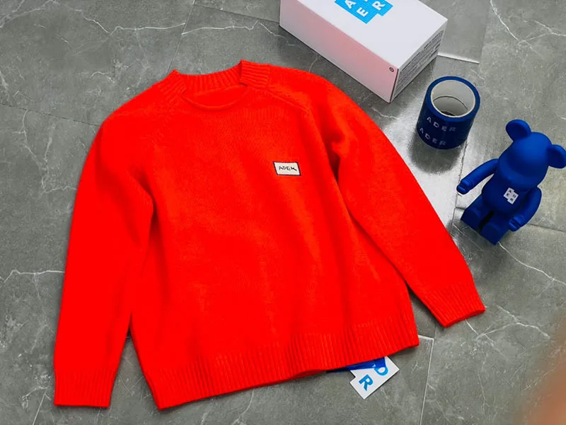 

ADER Sweater Irregular Neckline Embroidery Label Men Women 1:1 High Quality Wool Ader Error Pullover