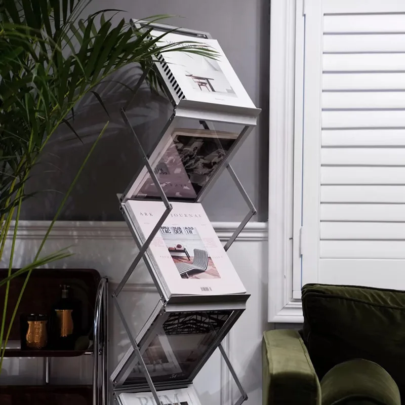 Nordic Folding Bookshelf Home Vertical Living Room Magazine Decor Rack Floor-to-ceiling Creative Art Storage Shelf |