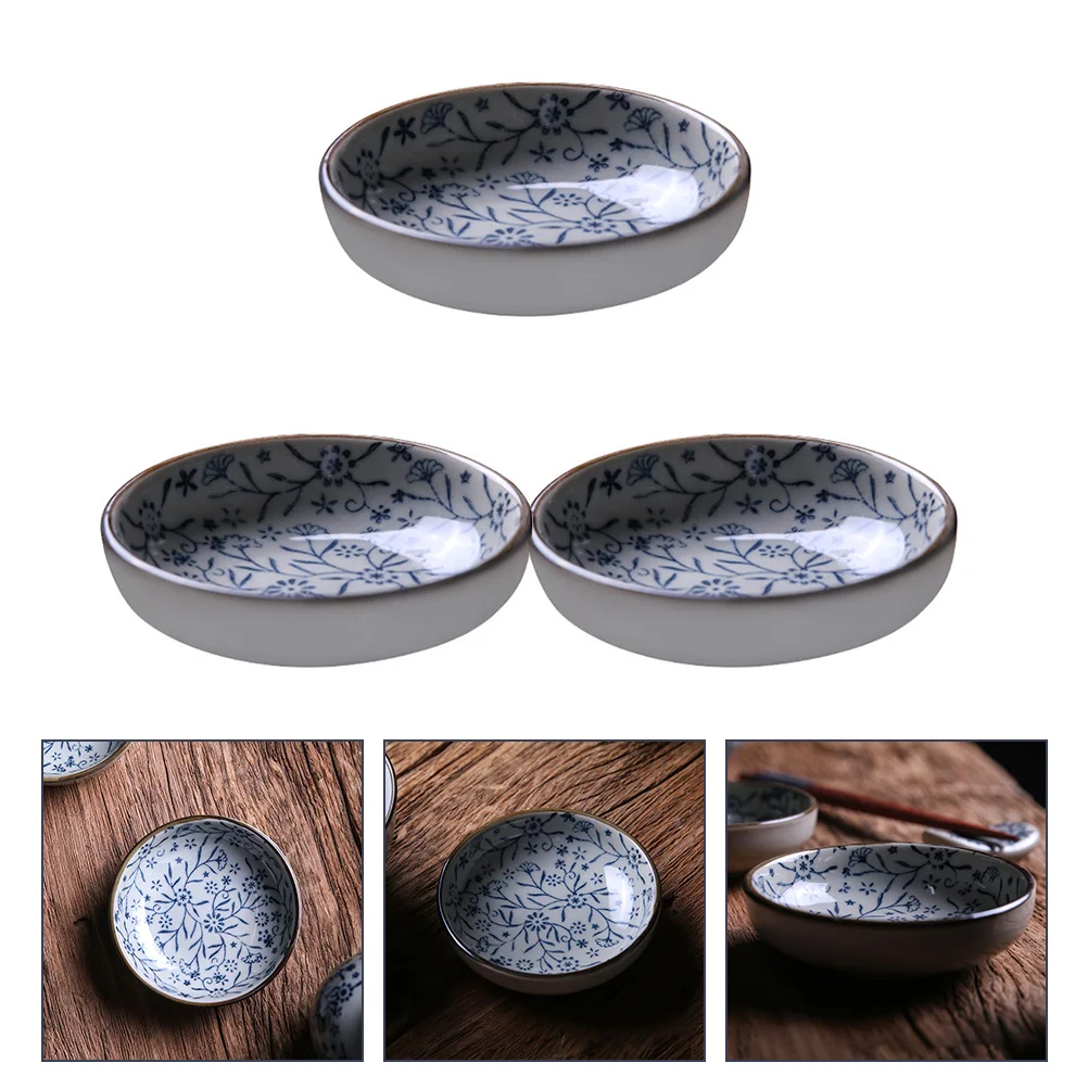 

3pcs Dip Dish Condiment Plate Flavored Sauce Vinegar Bowl Ceramic Plates
