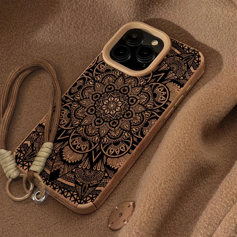 Фото Защитный чехол для iPhone 15, 17, 14, 16, 13, 12, 11 Pro Max, X, XS, Air 15, 16, 14 Plus с ремешком на руку и узором мандала в стиле бохо №1