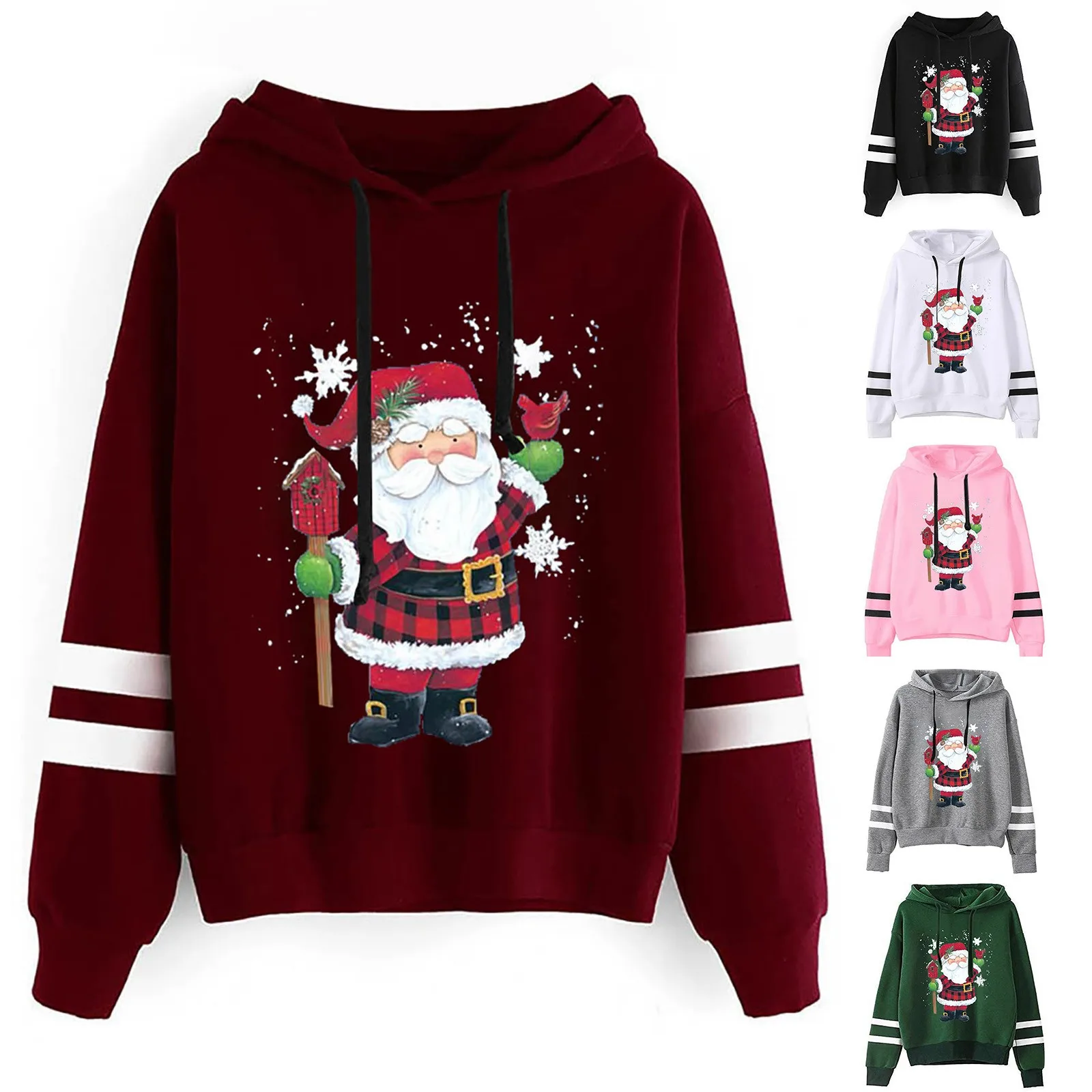 

Fit Mom Women's Lightweight Long Sleeve Casual Christmas Print Pullover Hooded Tops Overstock Clothes