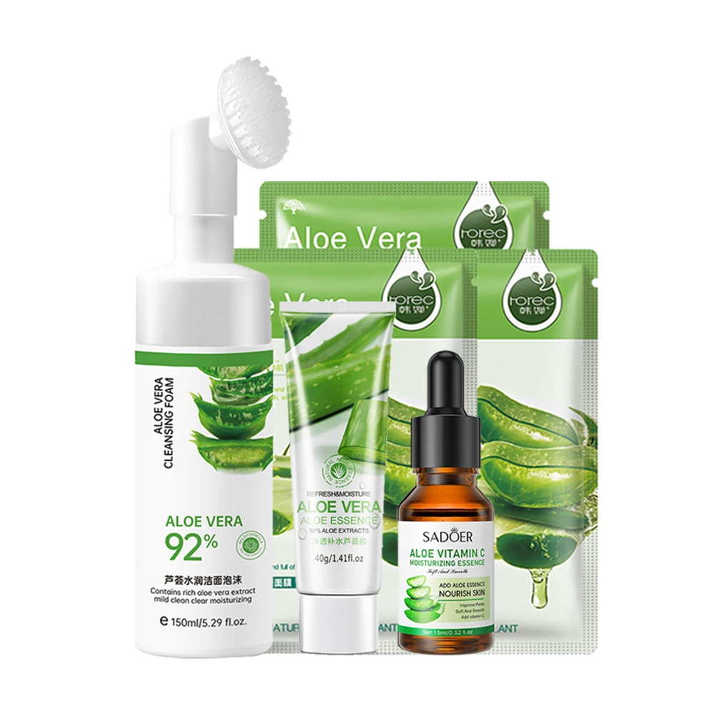 Face Care Set Oil Control Cleansing Mousse Aloe Vera Gel Anti Acne Moisturizing Spary Improve Dry Acne Treatment Skin Care Kit