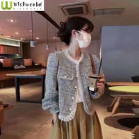 womens short jacket spring and autumn 2022 new style temperament leisure splicing small jacket short fashion cardigan coat