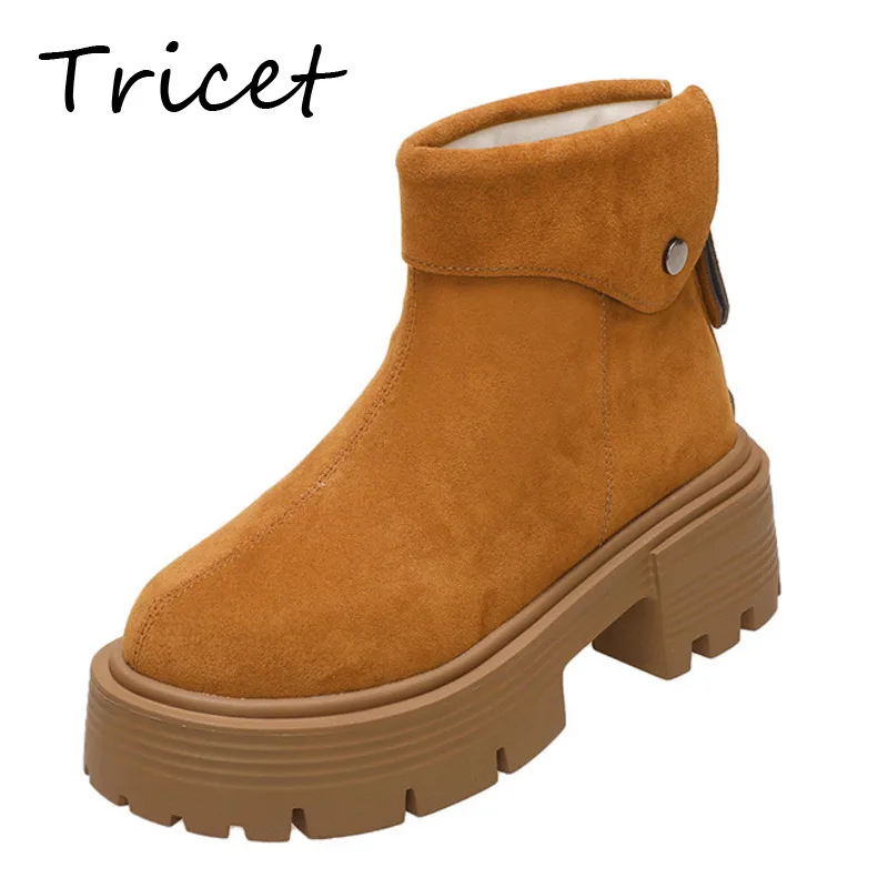 

Casual Women's Designer Short Booties Solid PU Female Thick Bottom Med Heels Ankle Boots Platform Non-slip Ladies Wedge Shoes