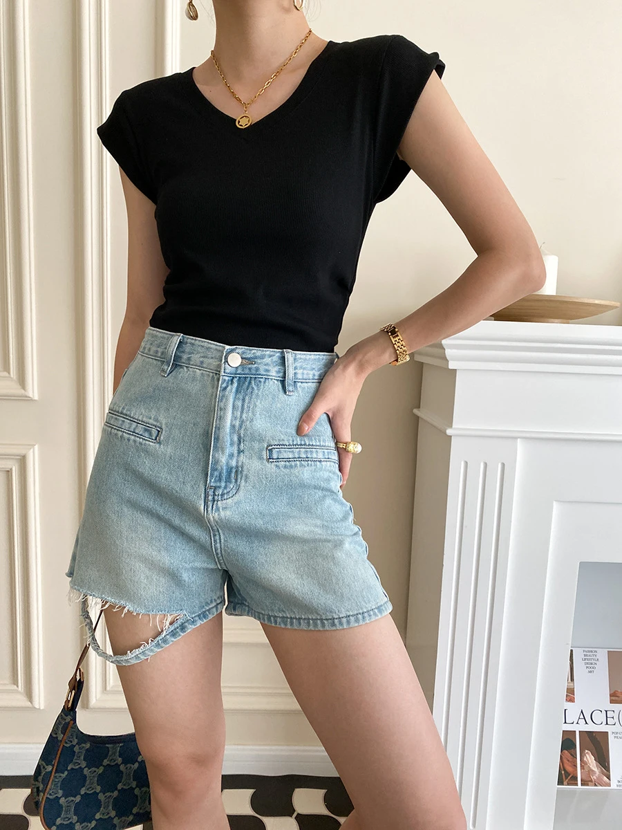 

Solid Color Cotton T-Shirt Summer Womens Clothing 2022 V Neck Simple Basic Tops Femme Casual Fashion Streetwear Tshirt Shirts
