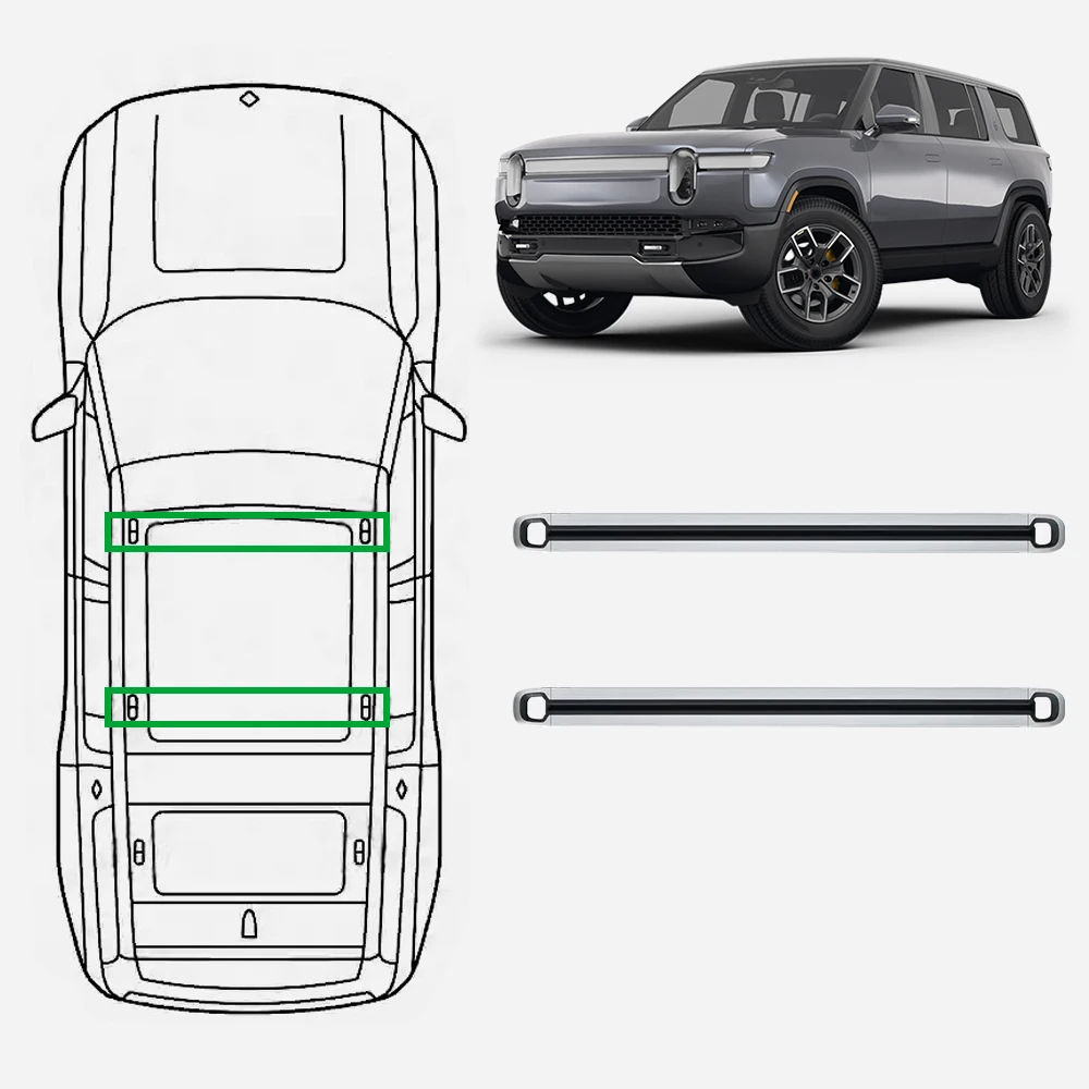 Фото 2/3 шт. поперечных багажных поперек для Rivian R1S 2022-2025 2026, алюминиевые рейлинги на крышу для перевозки грузов. №5