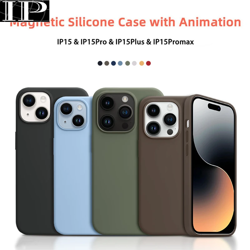 

Apple Animation Magsafe Liquid Silicone Magnetic Case For iPhone 15 Pro Max Plus 15Pro Case Wireless Charging Drop Protect Cover