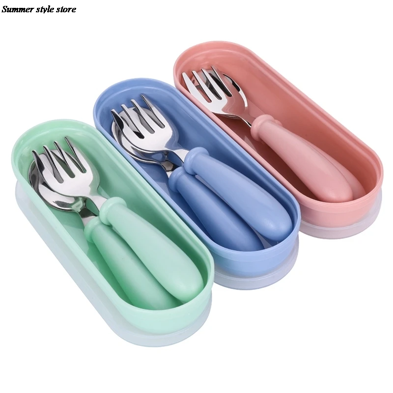 

Toddler 304 Stainless Steel Flatware Tableware Candy-colored Feeding Tool Children's Spoon And Fork Set Vajilla