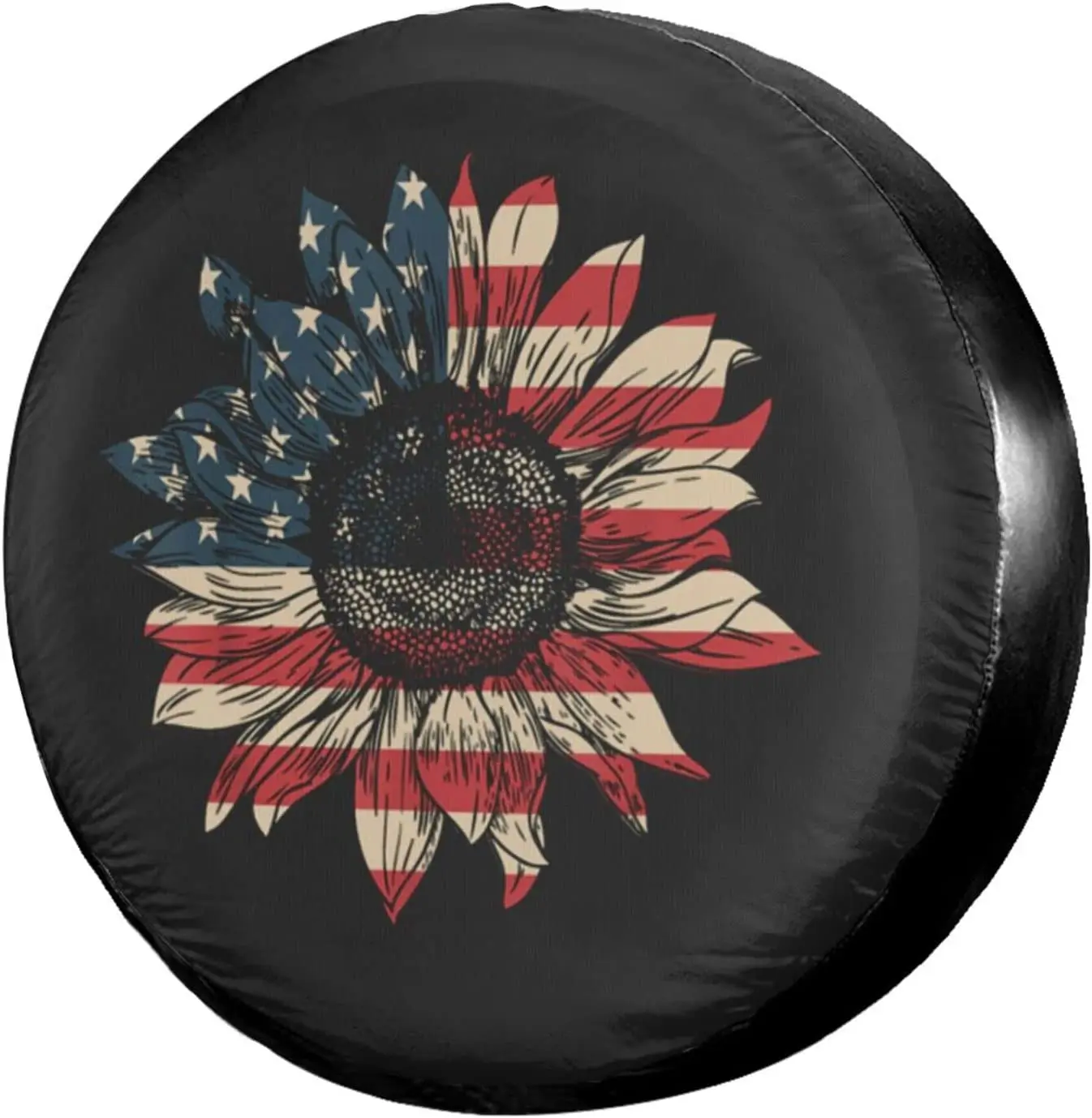 

Foruidea America Sunflower Flag 4th July Patriotic Spare Tire Cover Waterproof Dust-Proof UV Sun Wheel Tire Cover Fit