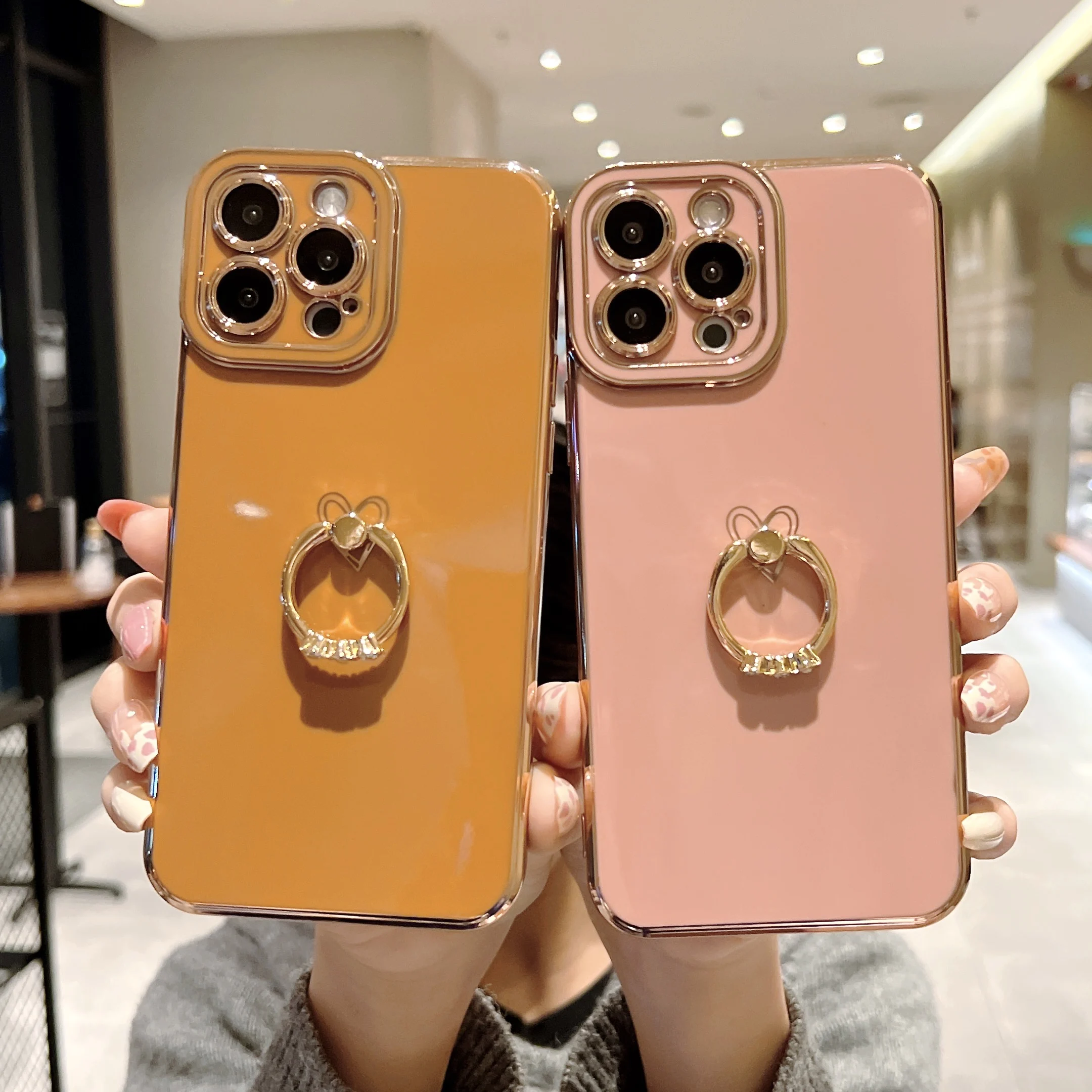 

Charm Eye Side Plating + Ring For iPhone 13 Pro Max 11 12 XS X XR 7 8 Plus SE 2020 Mini Bumper Soft Cover