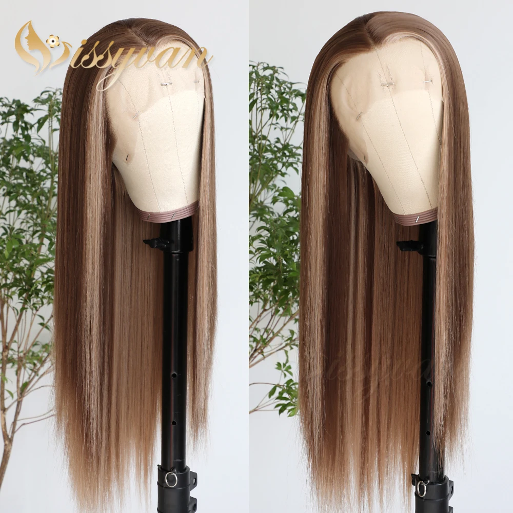 Missyvan Highlight Synthetic Lace Front Wigs Long Straight Hair Mix Brown Color Lace Wigs for Fashion Women