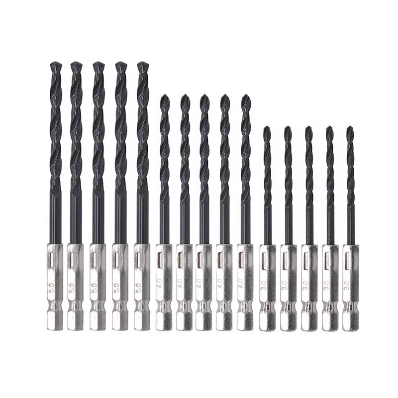 15pc 3/4/5mm HSS 1/4 Inch Hex Shank Twist Drill Bits Set For Metal Stainless Steel Wood Drilling Working Power Tools Accessories