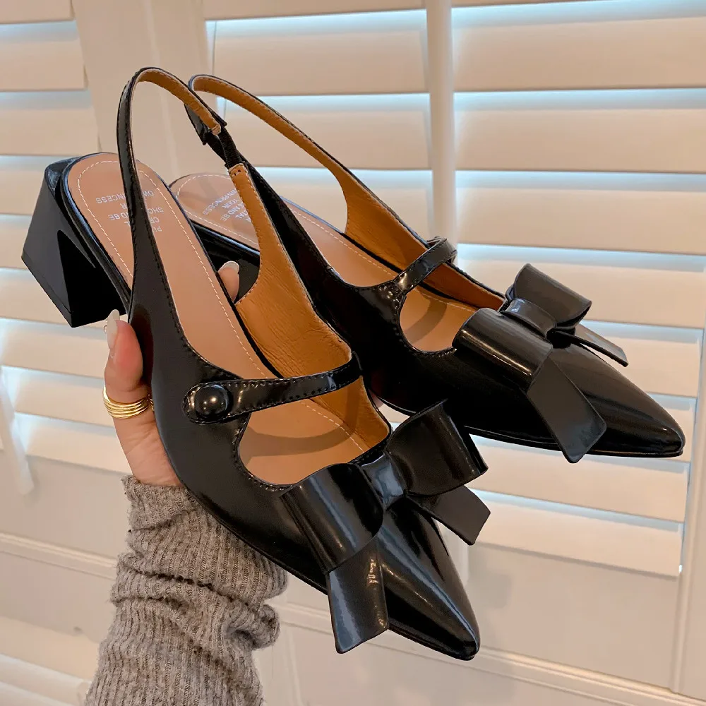 

Женские босоножки из натуральной кожи на толстом высоком каблуке с острым носком без застежек в Корейском стиле летние женские Босоножки н...