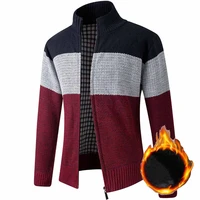 faliza stand collar sweater coat mens patchwork thick fleece comfy wool cardigan knitted jackets casual male knitwear xy109