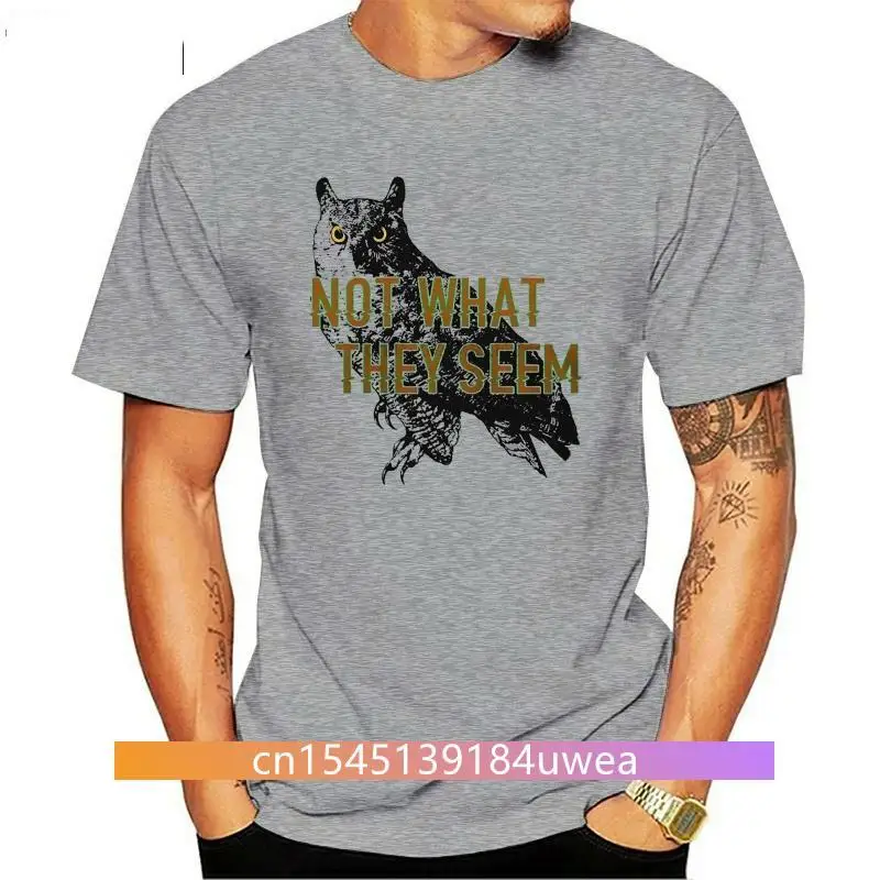 New 2021 Spring High-Elastic Cotton  NOT WHAT THEY SEEM OWL TRIPPY TWIN PEAKS LYNCH Mens Gray T-Shirt Summer T-Shirt