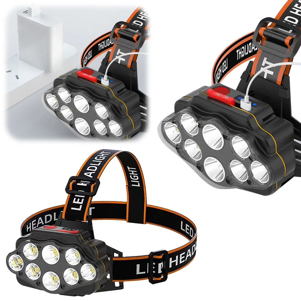 8LED яркий налобный фонарь перезаряжаемый через USB походный поисковый светильник