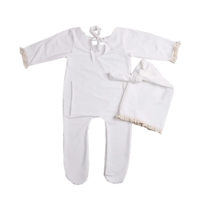 

2PCS Baby Outfit Photography Props Knitted Turban Hat Romper for Newborns Babies N1HB