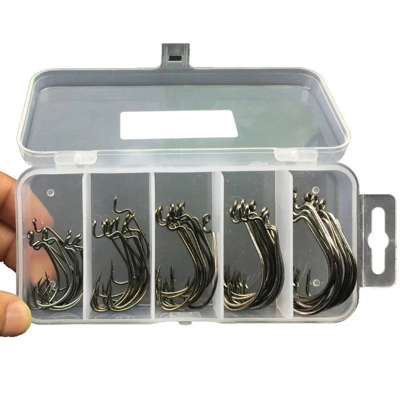 

50pcs/lot Fishing Hooks High Carbon Steel Wide Crank Lock Fishhooks Lure for Soft Worm Lure Barbed Hook carp Fishing Hook Tackle