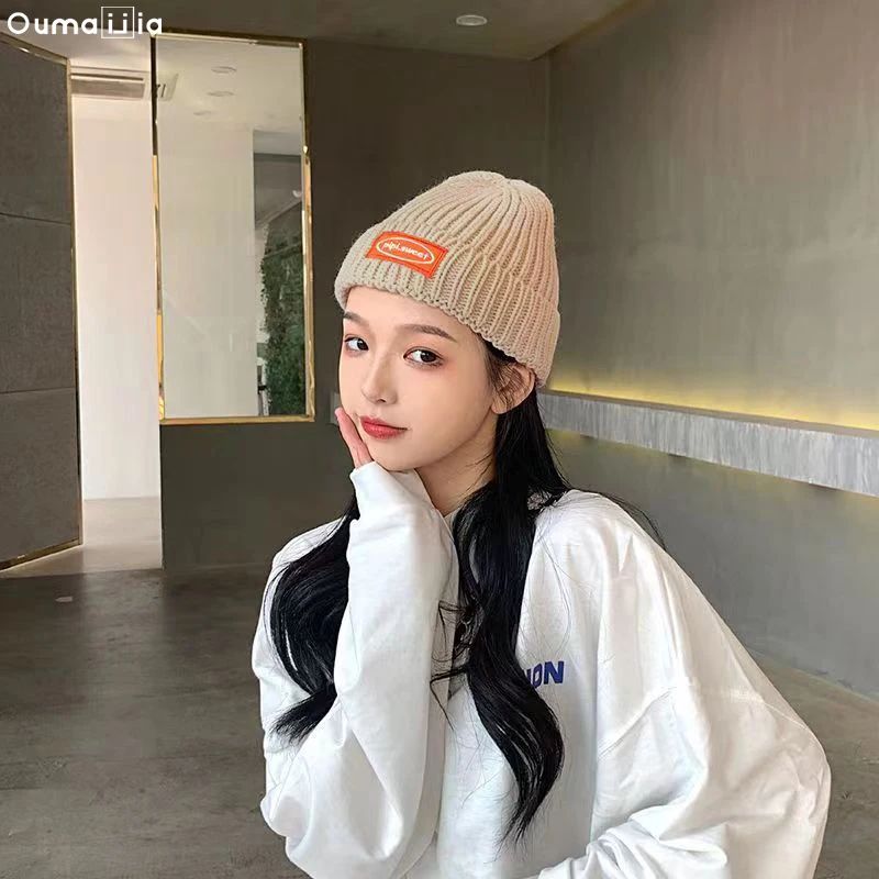 

Autumn and Winter Knitted Cap Unisex Sweet and Cute Retro Korean Style Fashion Warm Solid Color Simple Versatile