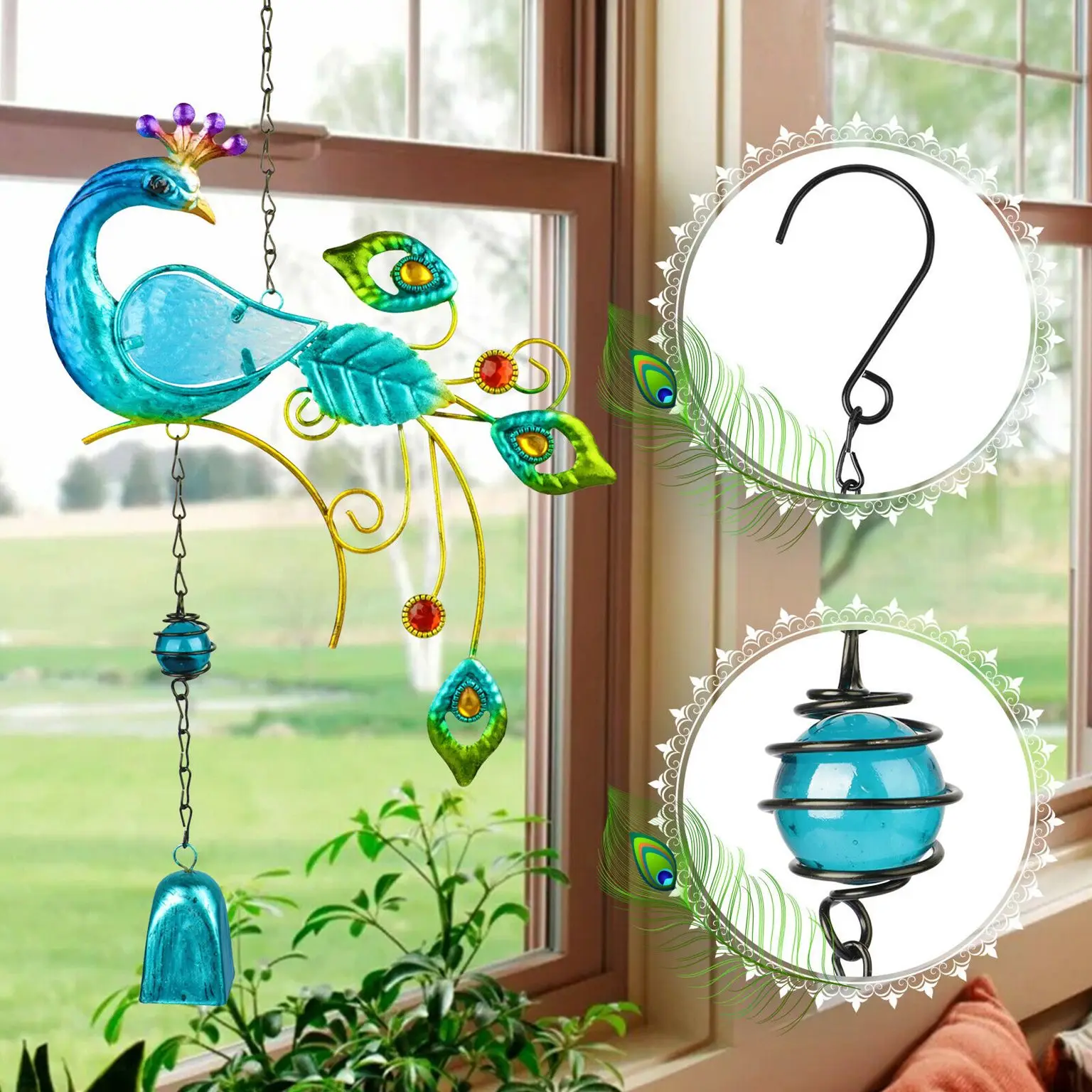 

Colorful Peacock Shape Pendant Bell Wind Chimes Indoor Balcony Indoor Outdoor Garden Decor Hanging Iron Bell Decoration Ornament