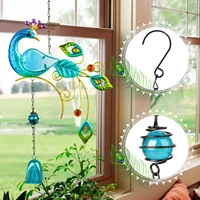 colorful peacock shape pendant bell wind chimes indoor balcony indoor outdoor garden decor hanging iron bell decoration ornament