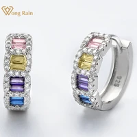 wong rain 925 sterling silver 3ex vvs colorful sapphire created moissanite hoop earrings for women fine jewelry drop shipping