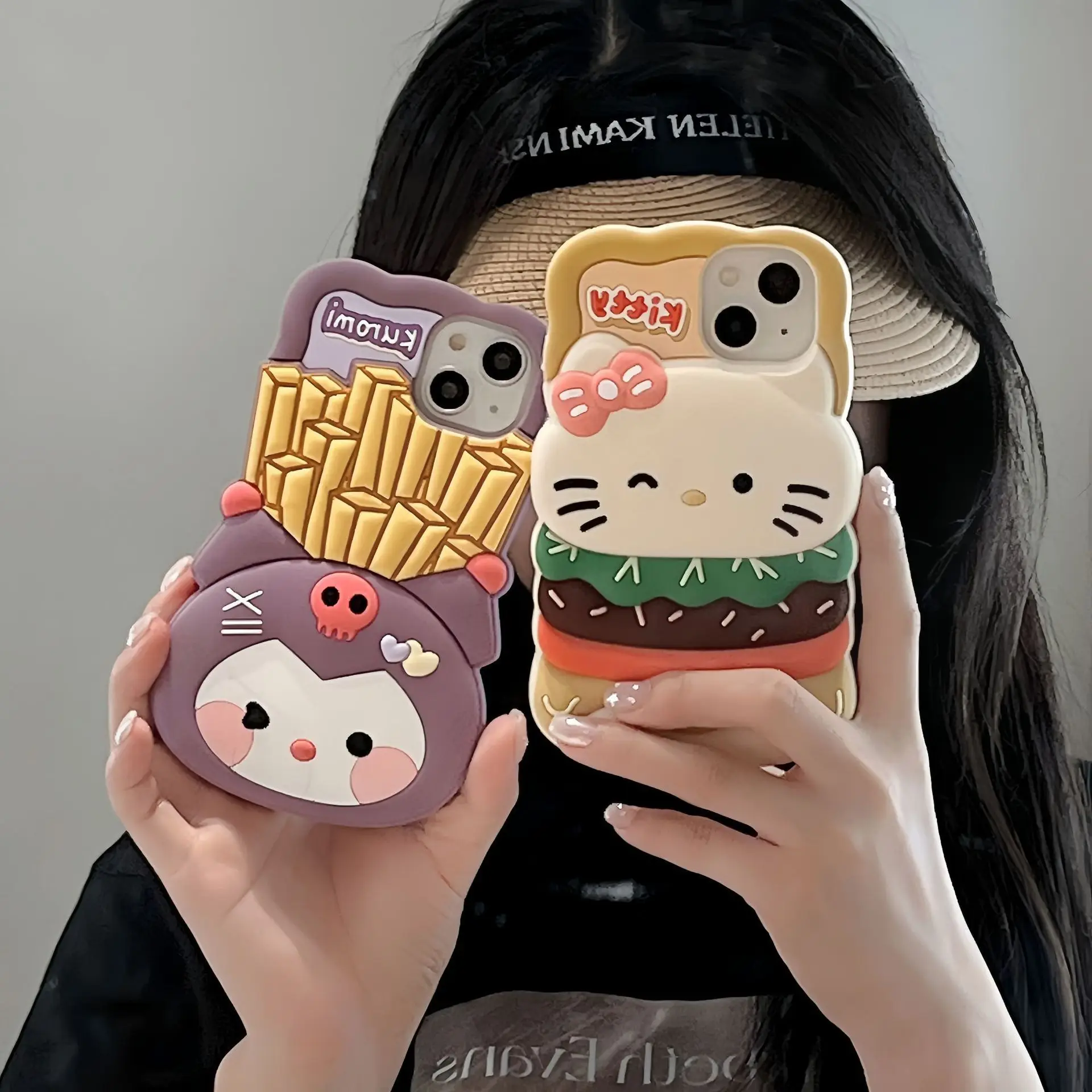 

Силиконовый чехол для телефона с изображением картофеля фри Sanrio Kuromi гамбургера Хелло Китти лучший друг для Iphone 15 3D мультяшный