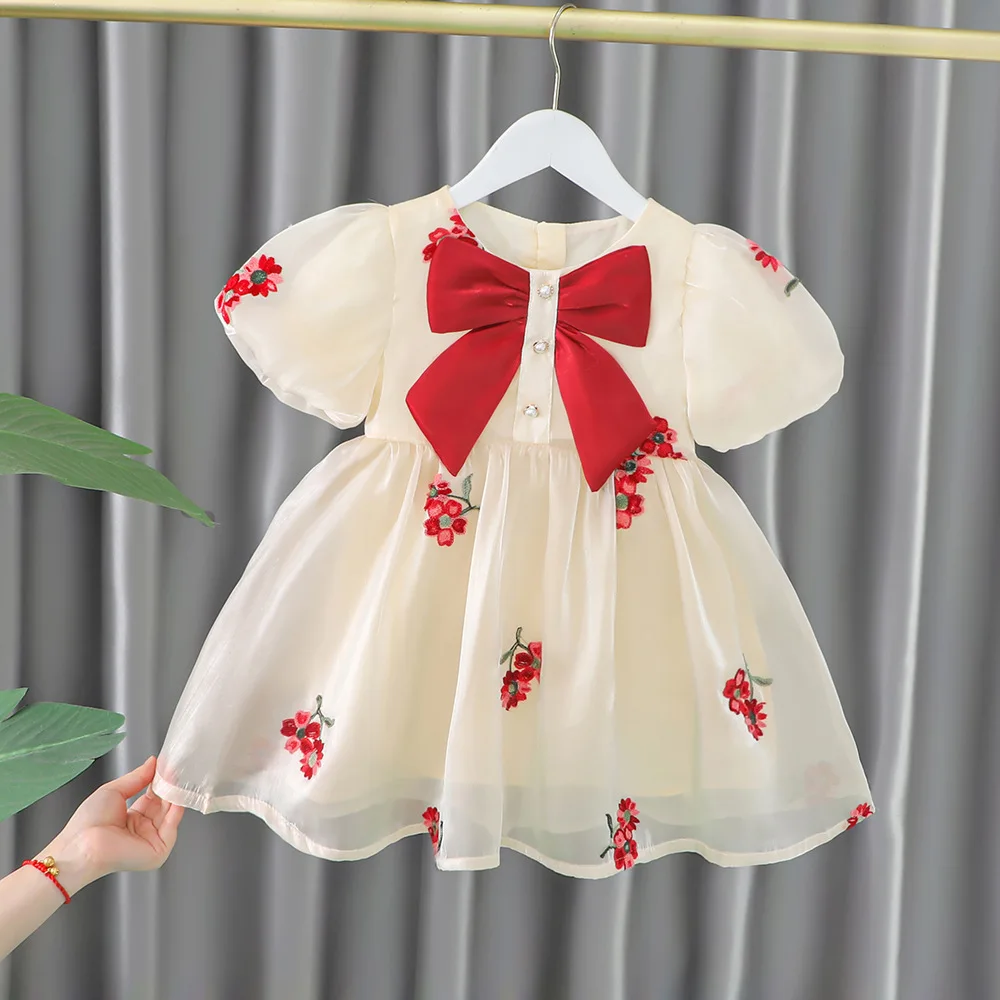 

Платье для маленьких девочек, детская одежда, модный костюм, милые летние праздничные Платья с цветочным принтом и бантом, детская одежда дл...