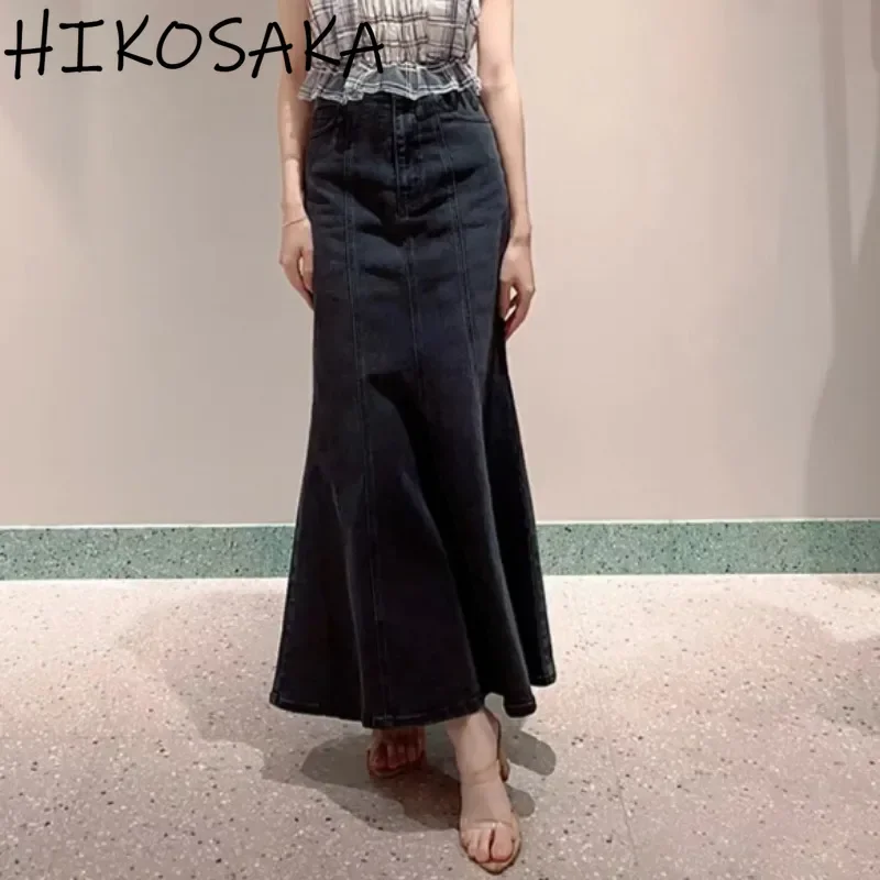 Юбка женская джинсовая средней длины винтажная простая повседневная в японском