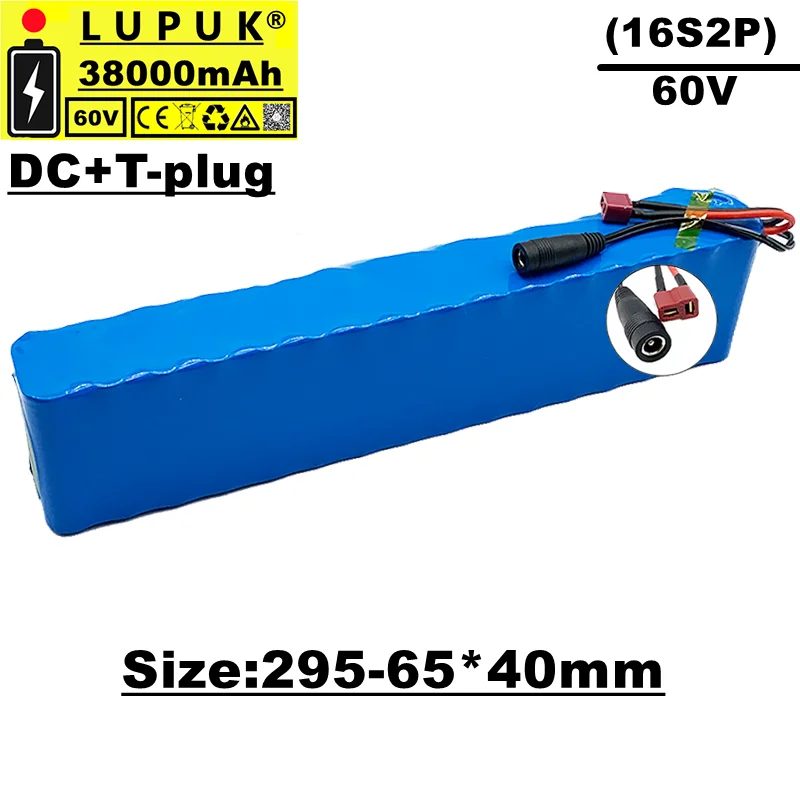 

Batería de litio de 1000 W, 16s2p 60v 38000 Mah para silla de ruedas y Bicicleta eléctrica, conector t o xt60, ultra - duradero
