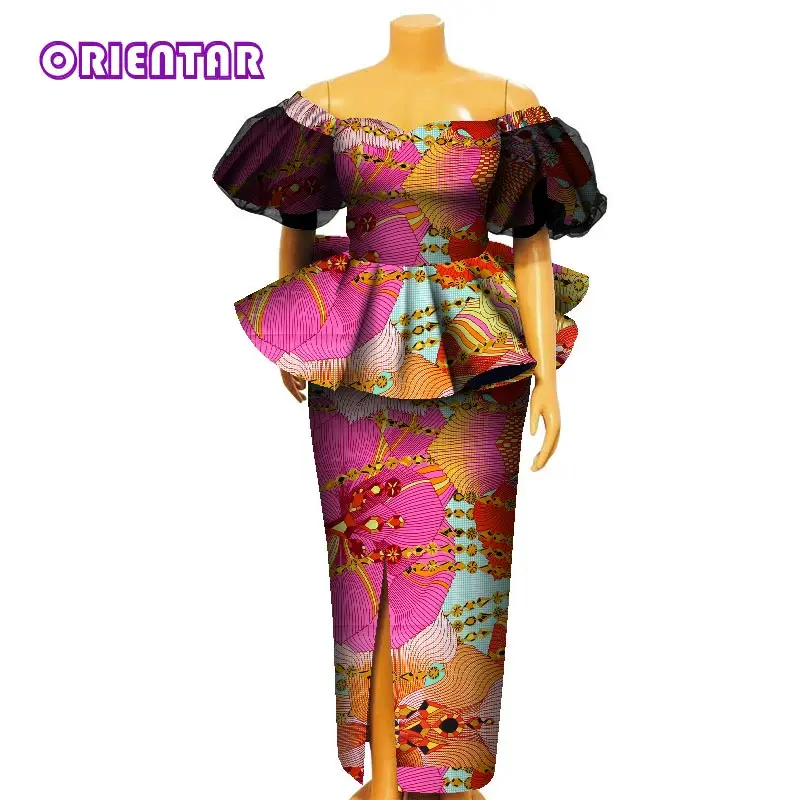 Комплект из 2 предметов африканские наряды для женщин топы с открытыми плечами и