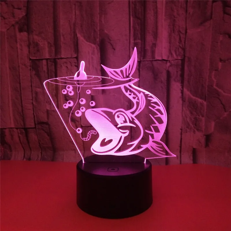 3D светильник для рыбалки с USB-зарядкой и сенсорным выключателем 7 цветов детский