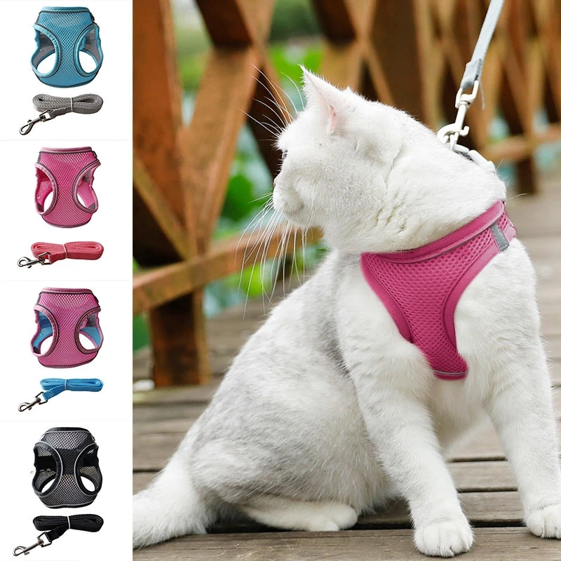 

Cat Dog Harness Chest Vest Pet Outdoor Walking Lead Leash Clothes Kitten Puppy Breathable Adjustable Rope Escape Proof Collars