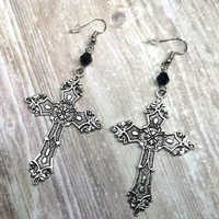 vintage earrings for women korean trend cross black beaded dangle drop big long tassel fashion gothic goth punk jewelry party