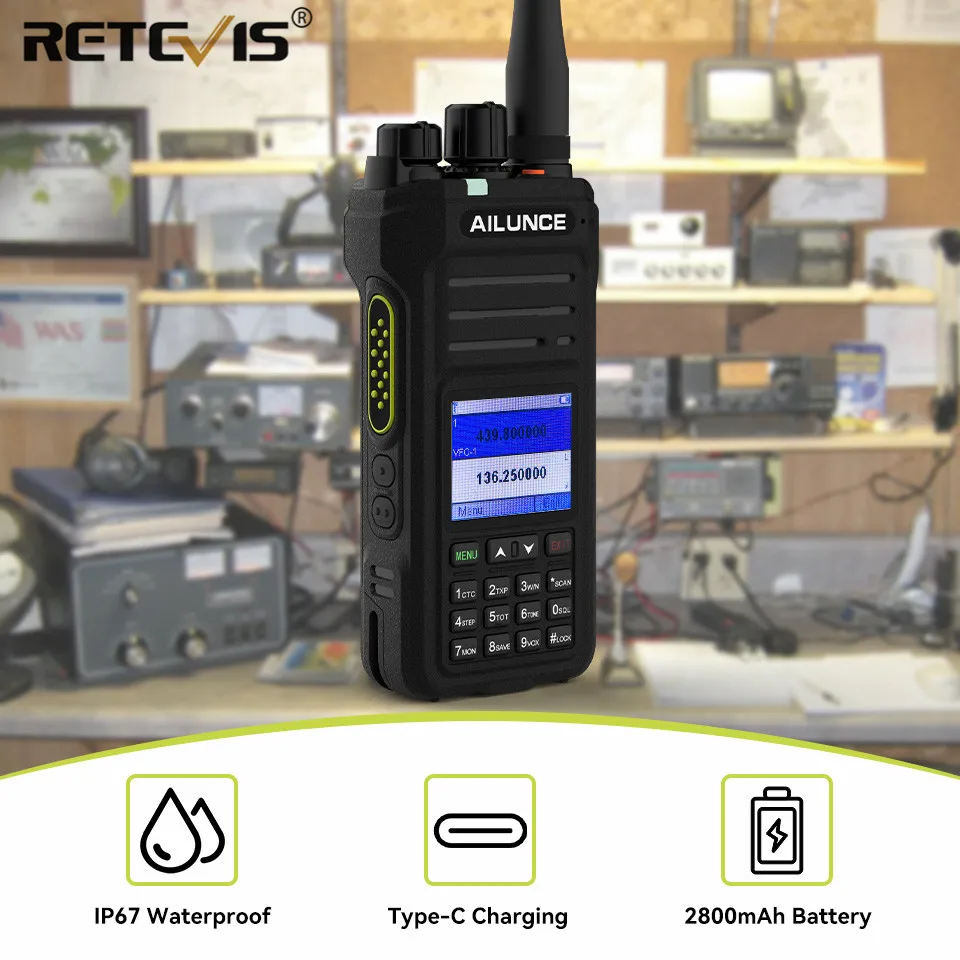 

Retevis Ailunce HA1G GMRS Walkie Talkie IP67 Waterproof Two Way Radio Station USB C 5W UHF VHF Receiving Portable Transceiver HT