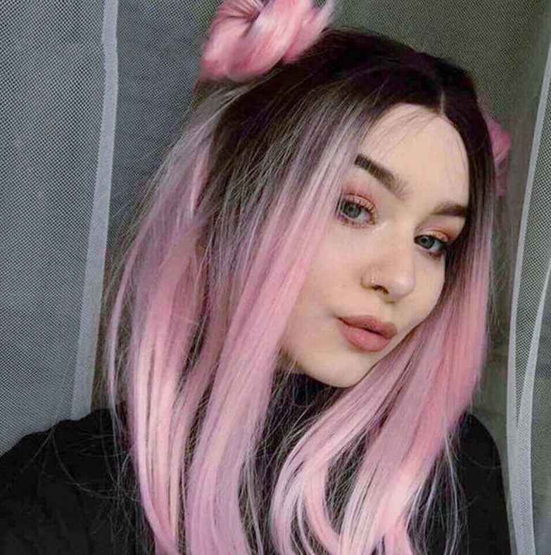Розовые парики с эффектом омбре длина до плеч прямые боб для косплея на Хэллоуин
