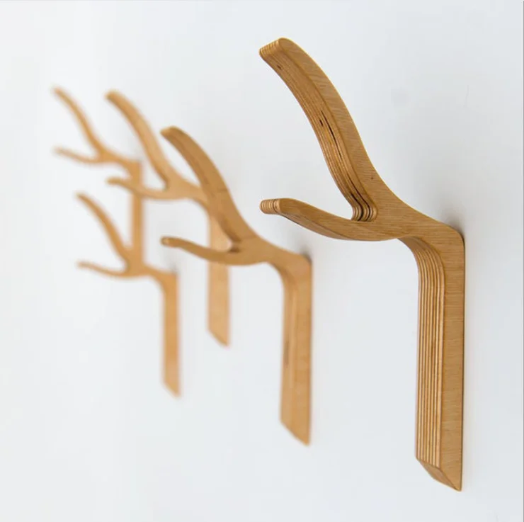 

Creative Wooden hooks for hanging clothes wall hangings creative coat hooks Fitting room hook racks 3pcs