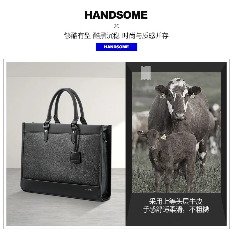 Leather handbag Men's business large capacity computer bag Single shoulder crossbody briefcase laptop bags for men sacoche homme