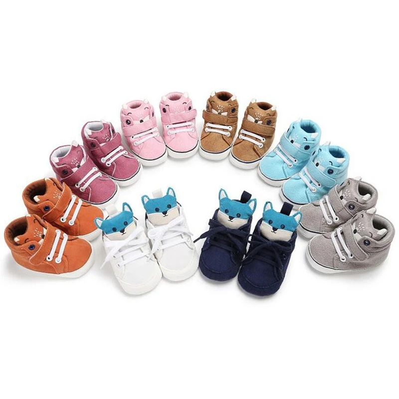 

Winter Baby Boy Girl Crib Shoes Cotton Kid Fox Head Lace First Walker Toddlers Canvas Sneaker Soft Sole Children'S Footwear